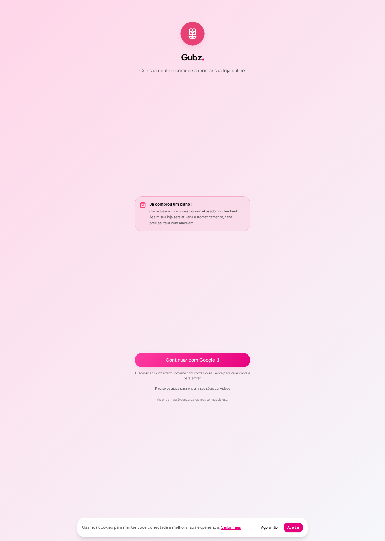 Tela de acesso: entrada com a conta Google