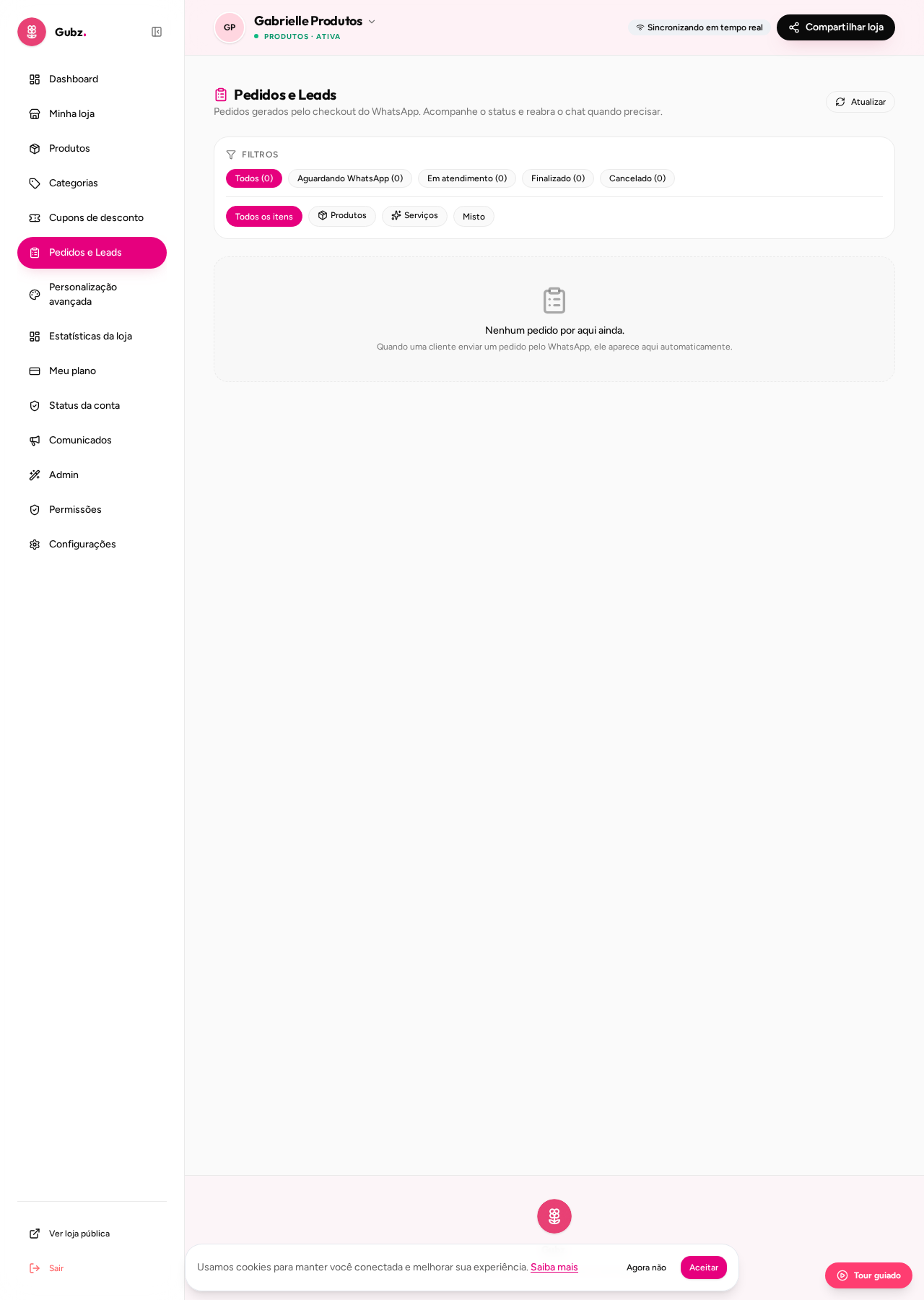 Painel → Pedidos e Leads